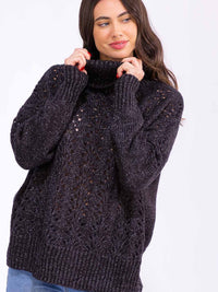 WOMEN'S LONG SLEEVE TURTLE NECK KNIT PULLOVER SWEATER