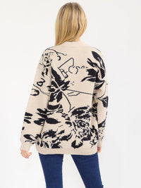 WOMEN'S LONG SLEEVE BUTTON CLOSURE MULTI PRINT CARDIGAN