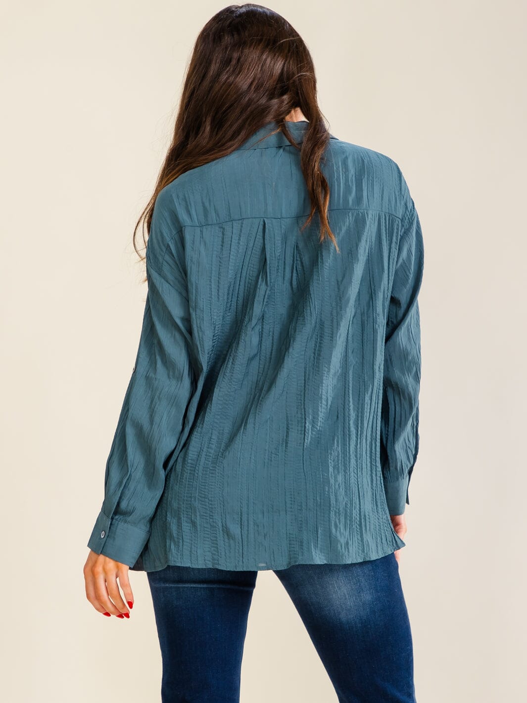 ENTRO WOMEN'S LONG SLEEVE BUTTON UP ADJUSTABLE WAIST BLOUSE