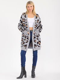 WOMEN'S LONG SLEEVE OPEN FRONT ANIMAL PRINT CARDIGAN