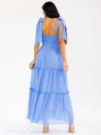 WOMEN'S SLEEVELESS SMOCK BACK TIERED MAXI DRESS