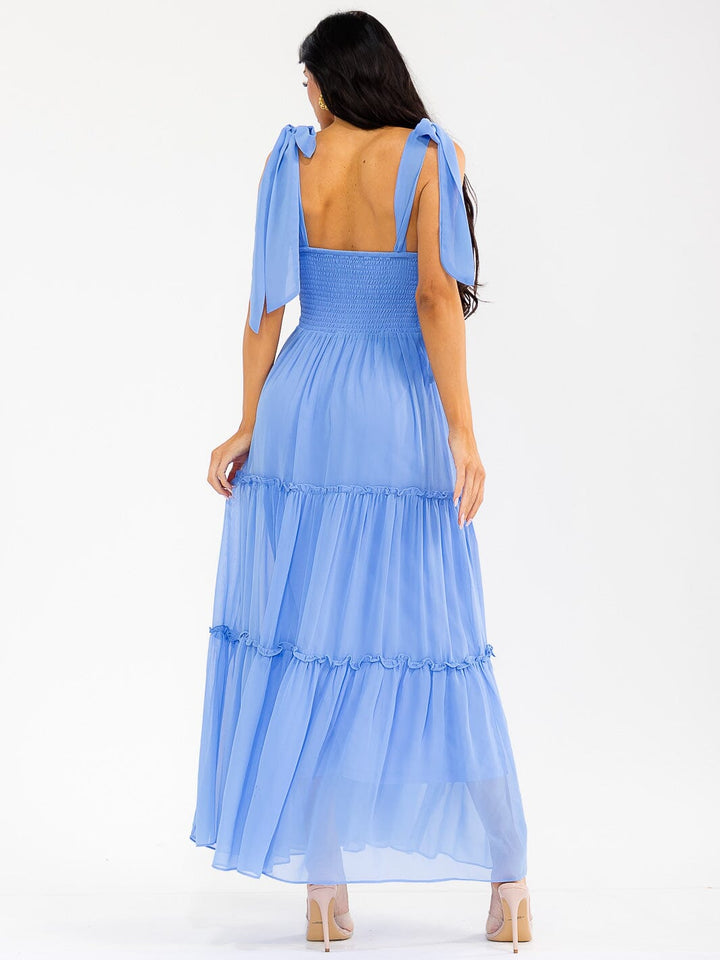 WOMEN'S SLEEVELESS SMOCK BACK TIERED MAXI DRESS