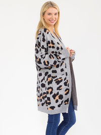 WOMEN'S LONG SLEEVE OPEN FRONT ANIMAL PRINT CARDIGAN