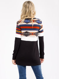 WOMEN'S LONG SLEEVE MULTI PRINT CONTRAST LOOSE FIT TOP