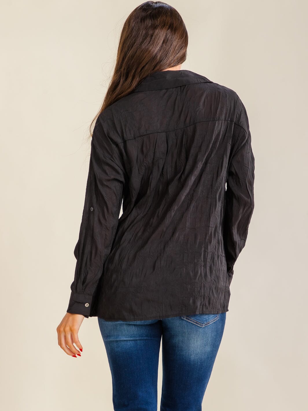 ENTRO WOMEN'S LONG SLEEVE BUTTON UP ADJUSTABLE WAIST BLOUSE