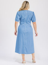 PUS SIZE SHORT SLEEVE SOLID CHAMBRAY MAXI DRESS