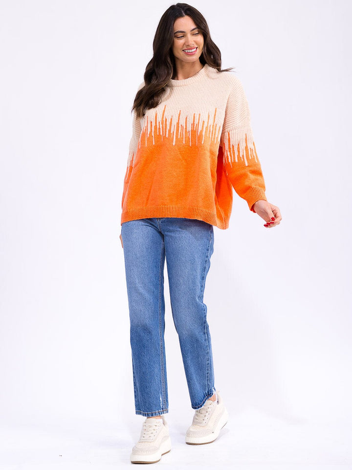 WOMEN'S LONG SLEEVE COLORBLOCK PULLOVER KNIT SWEATER