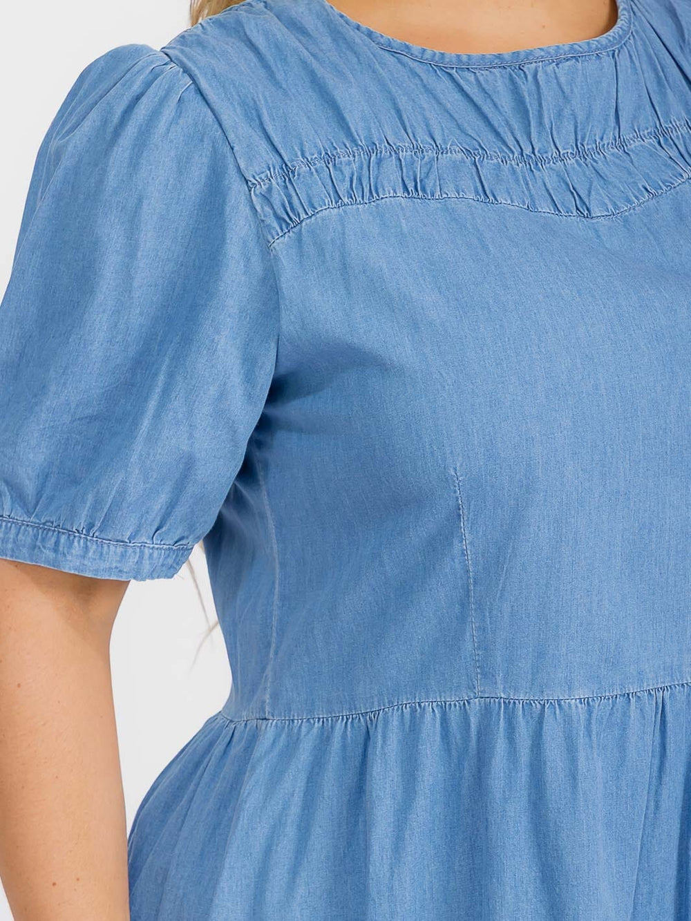 PUS SIZE SHORT SLEEVE SOLID CHAMBRAY MAXI DRESS