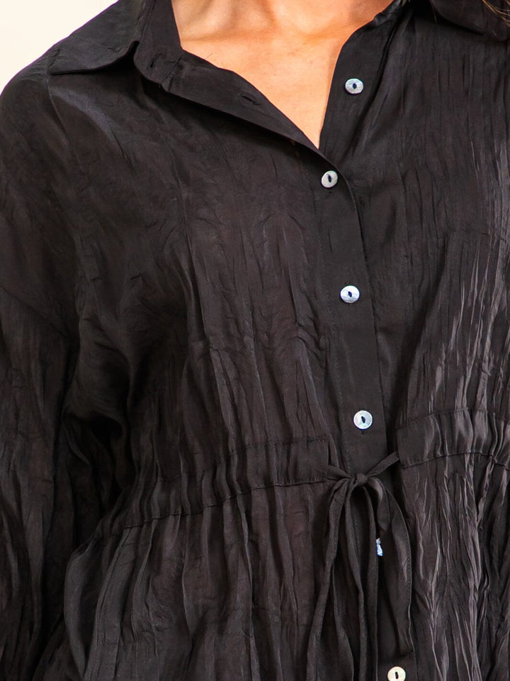 ENTRO WOMEN'S LONG SLEEVE BUTTON UP ADJUSTABLE WAIST BLOUSE