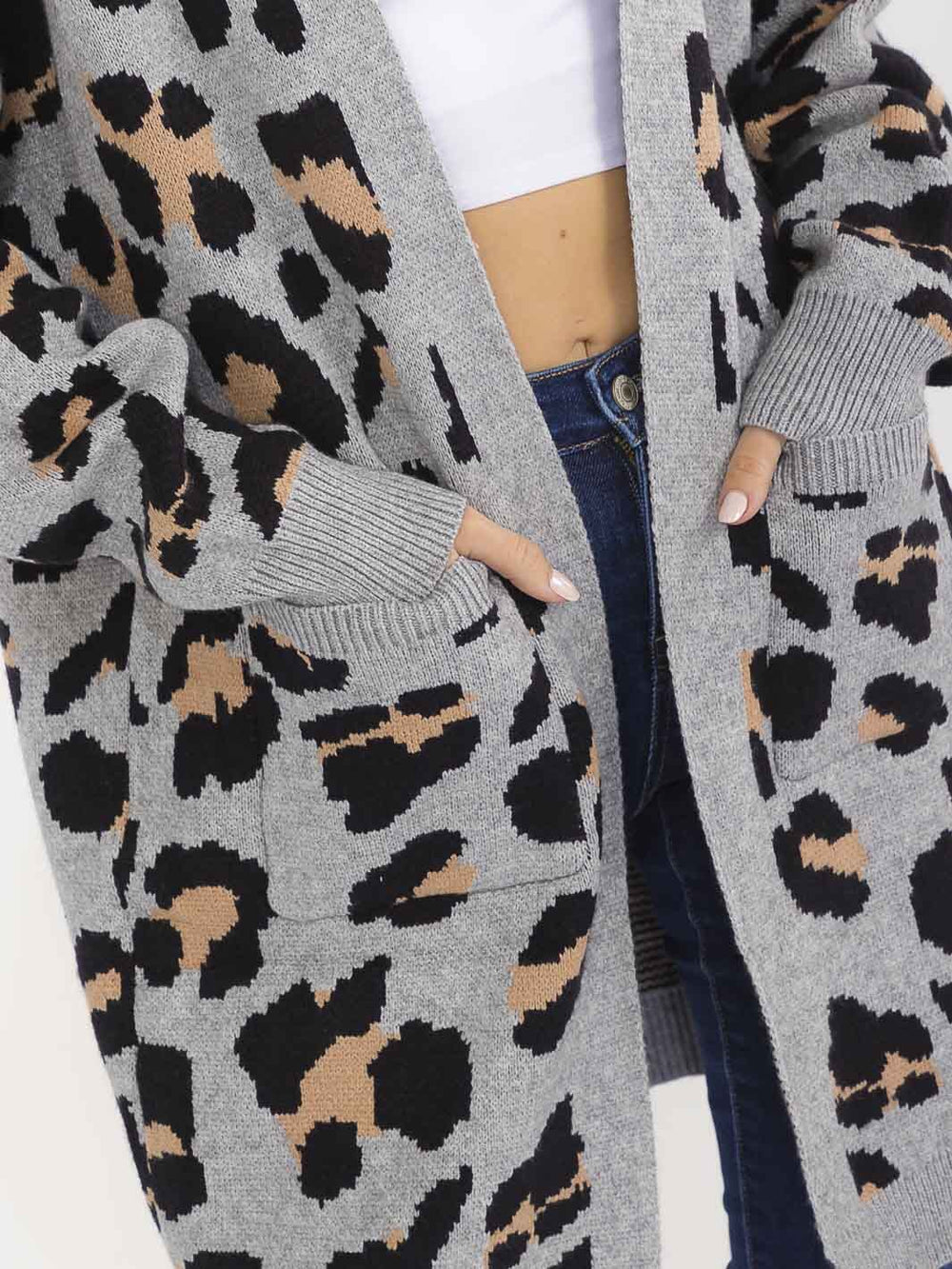 WOMEN'S LONG SLEEVE OPEN FRONT ANIMAL PRINT CARDIGAN