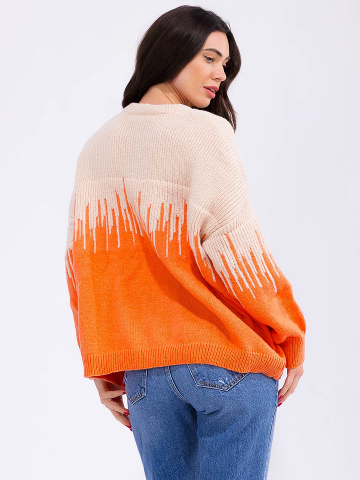 WOMEN'S LONG SLEEVE COLORBLOCK PULLOVER KNIT SWEATER