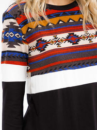 WOMEN'S LONG SLEEVE MULTI PRINT CONTRAST LOOSE FIT TOP