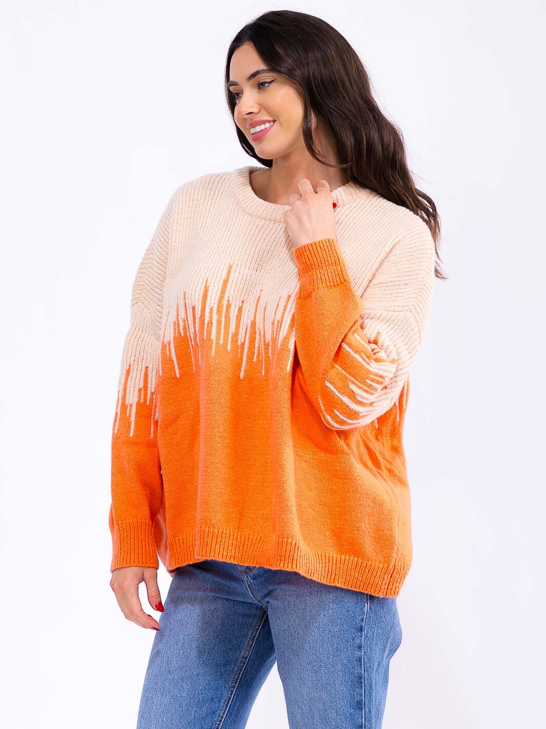 WOMEN'S LONG SLEEVE COLORBLOCK PULLOVER KNIT SWEATER