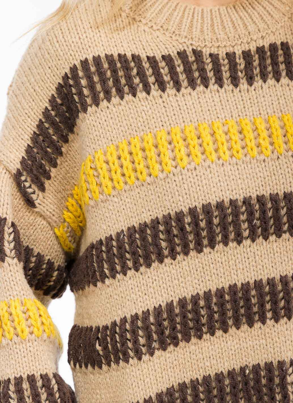 WOMEN'S LONG SLEEVE COLORBLOCK STRIPES KNIT PULLOVER SWEATER