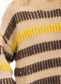 WOMEN'S LONG SLEEVE COLORBLOCK STRIPES KNIT PULLOVER SWEATER