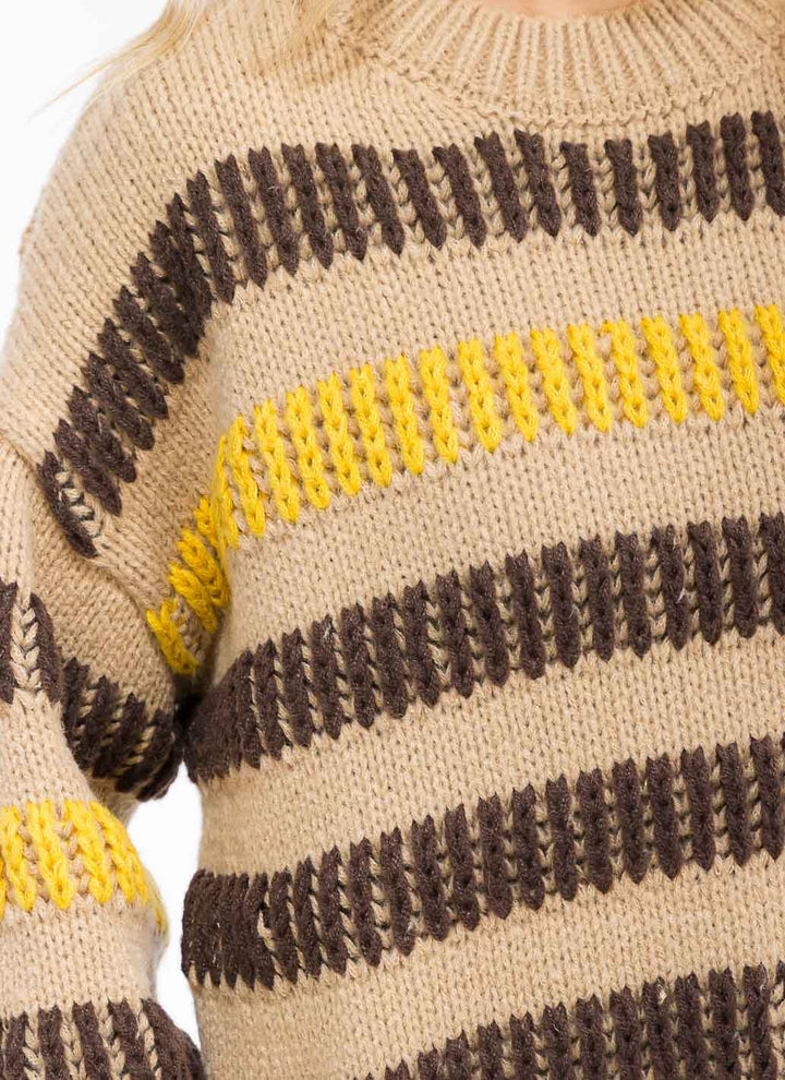 WOMEN'S LONG SLEEVE COLORBLOCK STRIPES KNIT PULLOVER SWEATER