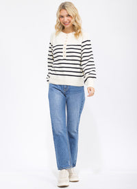 WOMEN'S LONG SLEEVE BUTTON UP COLORBLOCK STRIPES PULLOVER SWEATER