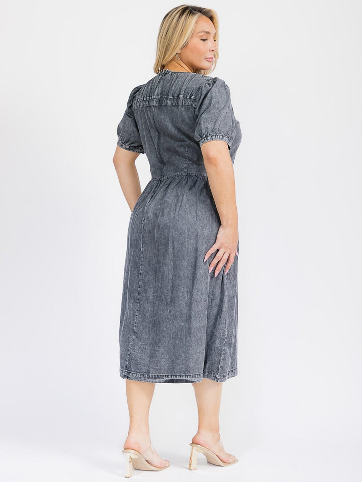 PUS SIZE SHORT SLEEVE SOLID CHAMBRAY MAXI DRESS
