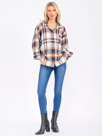 WOMEN'S LONG SLEEVE BUTTON UP FRONT POCKET PLAID SHIRT