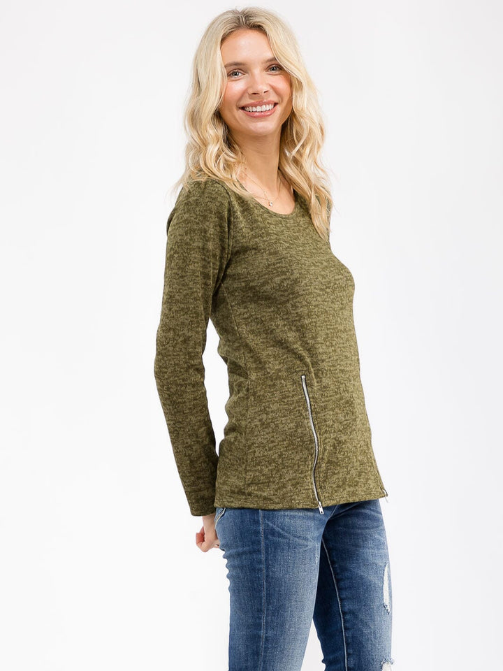 WOMEN'S LONG SLEEVE FRONT ZIPPER DETAILED TOP