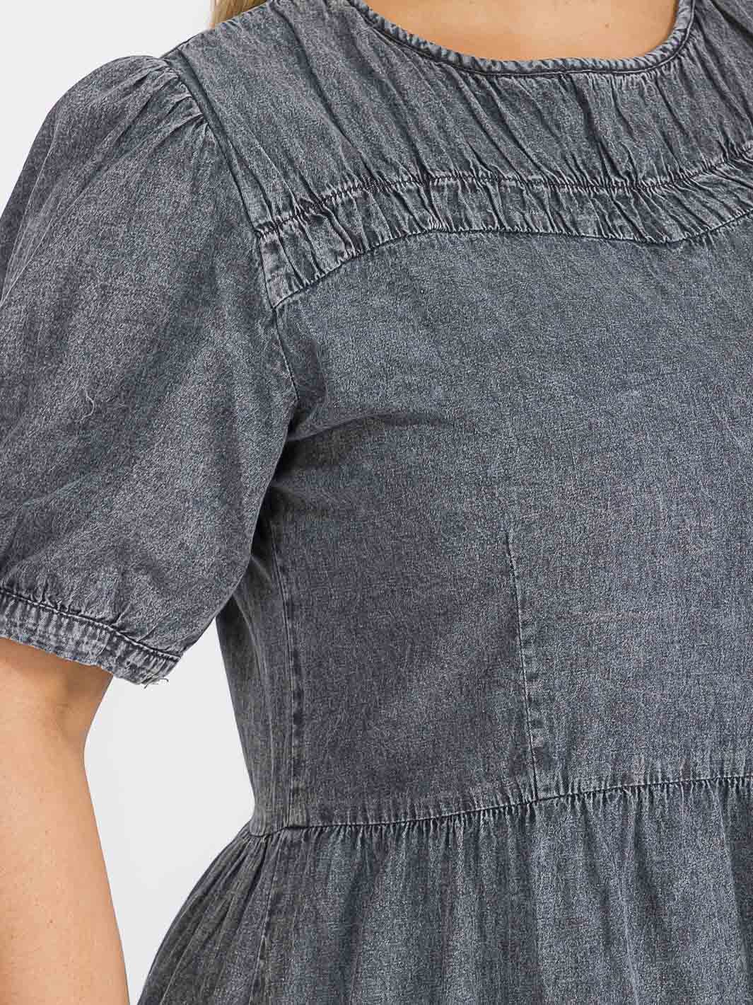 PUS SIZE SHORT SLEEVE SOLID CHAMBRAY MAXI DRESS