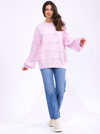 WOMEN'S LONG BALLOON SLEEVE MULTI TRIM DETAILED PULLOVER SWEATER