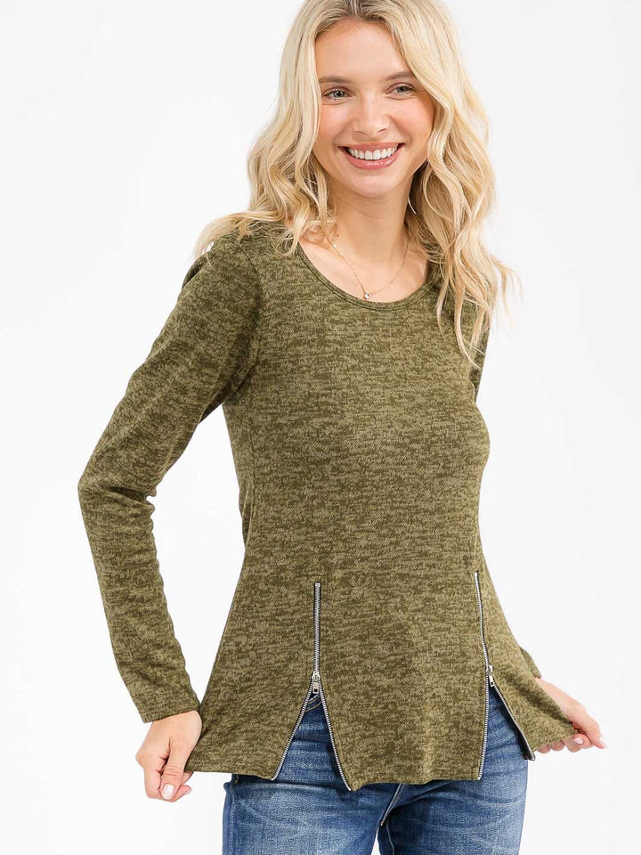 WOMEN'S LONG SLEEVE FRONT ZIPPER DETAILED TOP