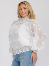 PLUS SIZE LONG SLEEVE TURTLE NECK SWISS DETAILED BLOUSE