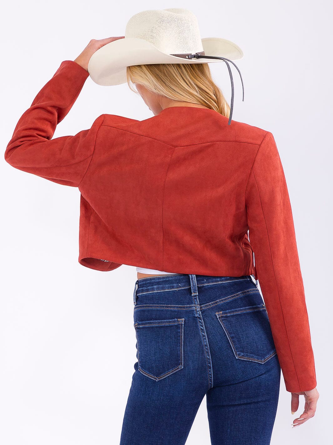 WOMEN'S LONG SLEEVE BUTTON CLOSURE FRINGE CROP JACKET