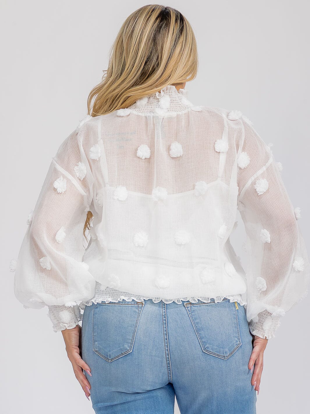 PLUS SIZE LONG SLEEVE TURTLE NECK SWISS DETAILED BLOUSE