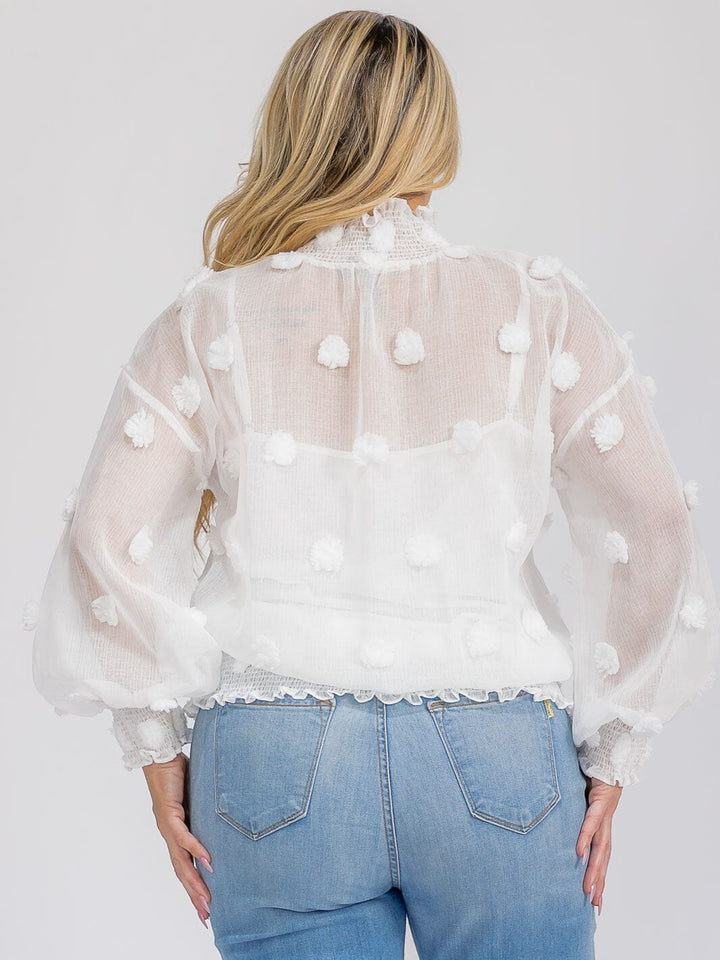 PLUS SIZE LONG SLEEVE TURTLE NECK SWISS DETAILED BLOUSE