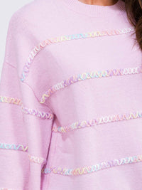 WOMEN'S LONG BALLOON SLEEVE MULTI TRIM DETAILED PULLOVER SWEATER
