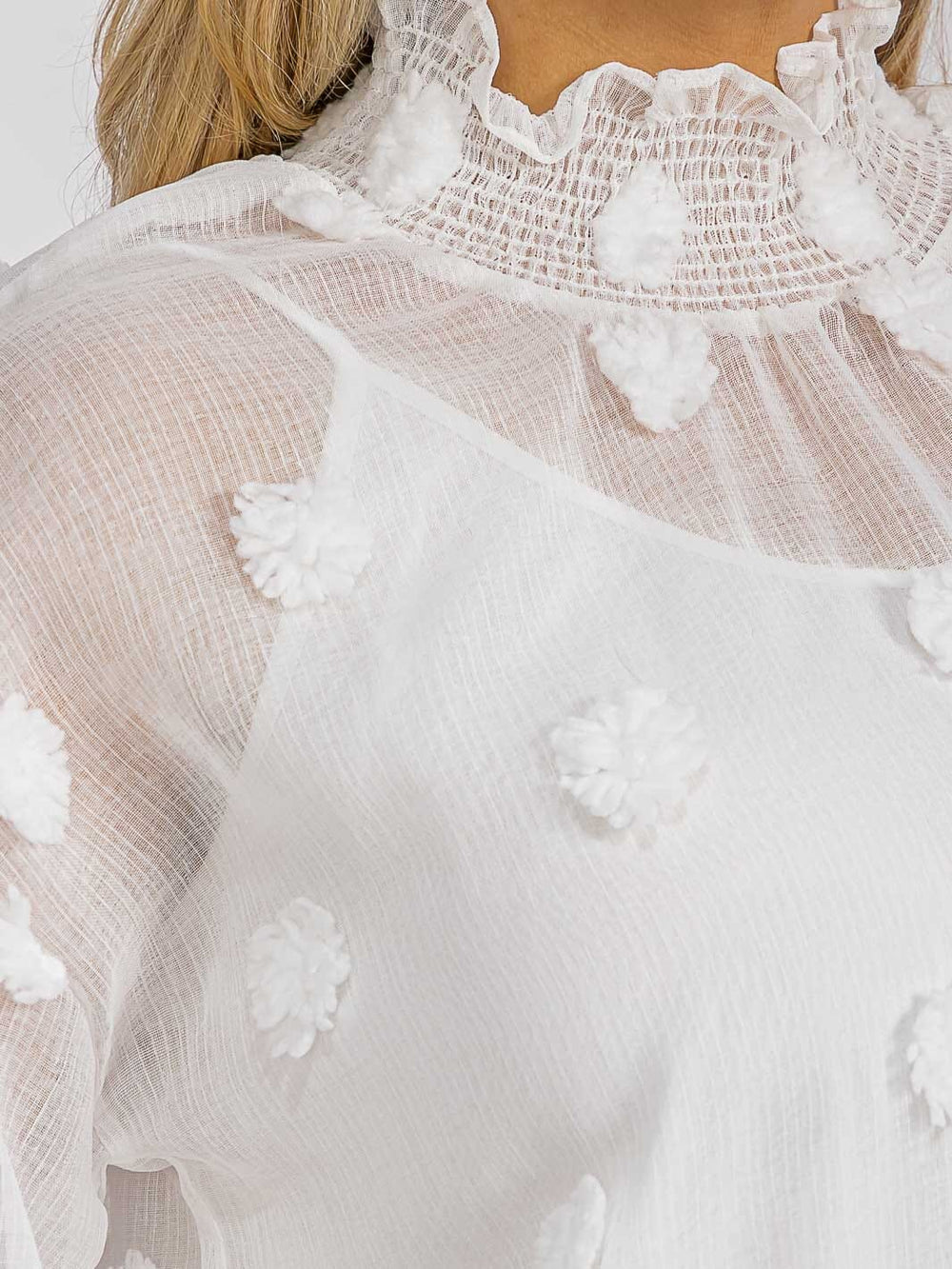 PLUS SIZE LONG SLEEVE TURTLE NECK SWISS DETAILED BLOUSE