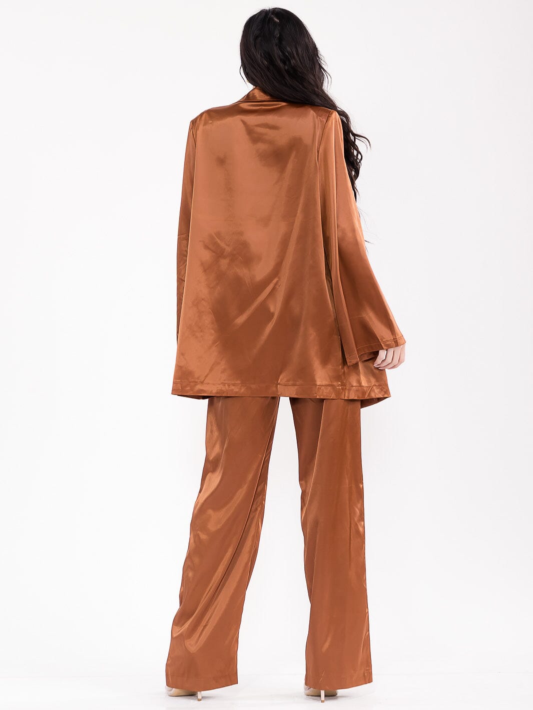 WOMEN'S LONG SLEEVE CARDIGAN WITH BRALETTE & ELASTIC WAIST PANTS SATIN 3PC. SET