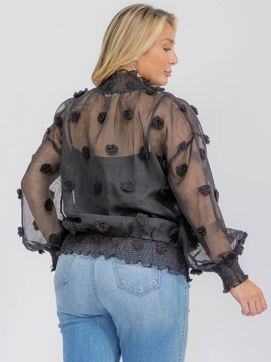 PLUS SIZE LONG SLEEVE TURTLE NECK SWISS DETAILED BLOUSE