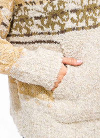WOMEN'S LONG SLEEVE FRONT POCKET MULTI PRINT PULLOVER HOODED SWEATER