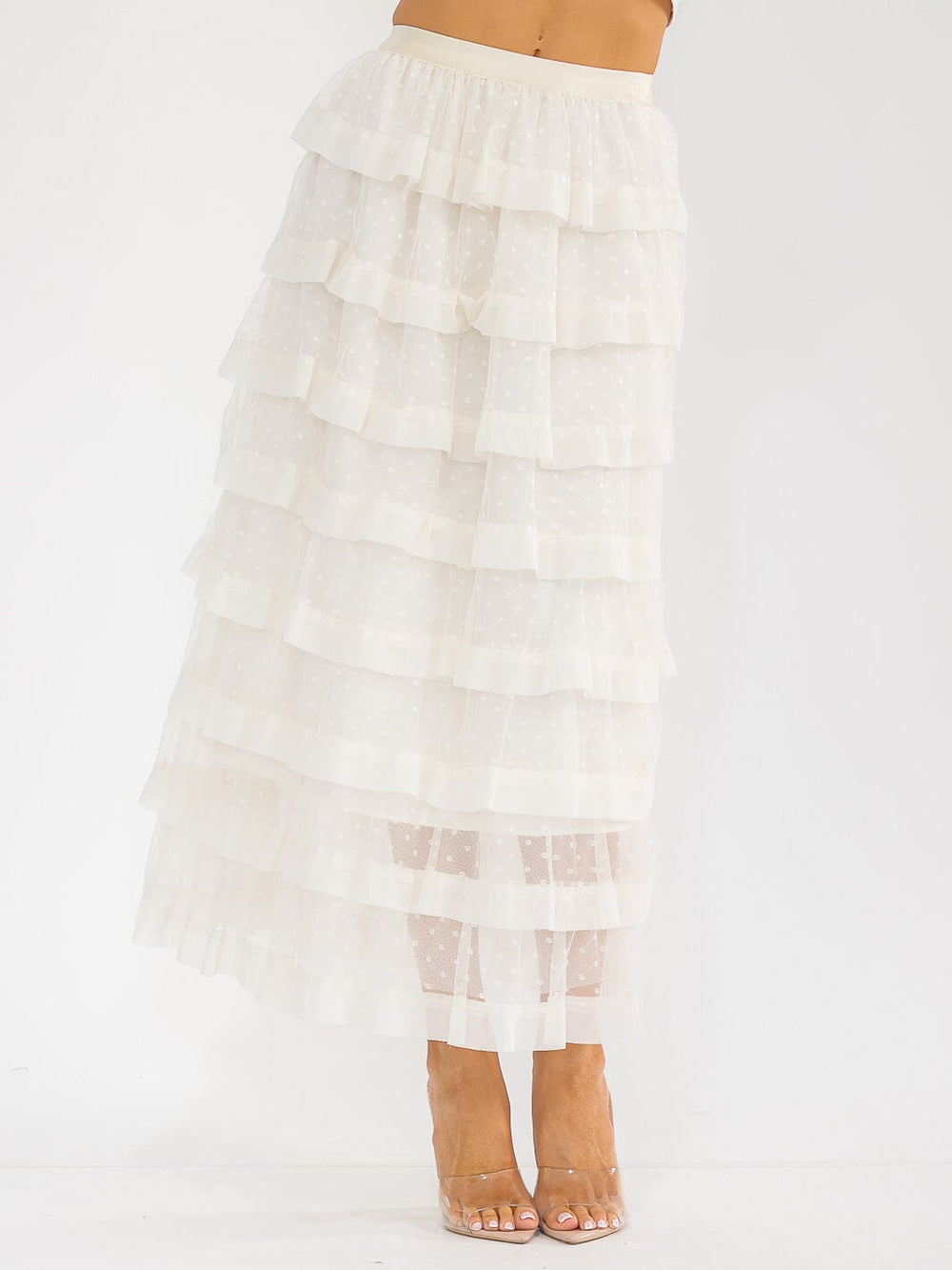 WOMEN'S ELASTIC WAIST RUFFLE TIERED MAXI SKIRT