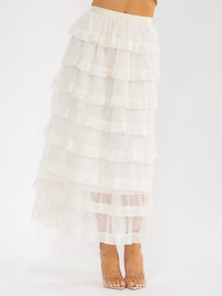WOMEN'S ELASTIC WAIST RUFFLE TIERED MAXI SKIRT