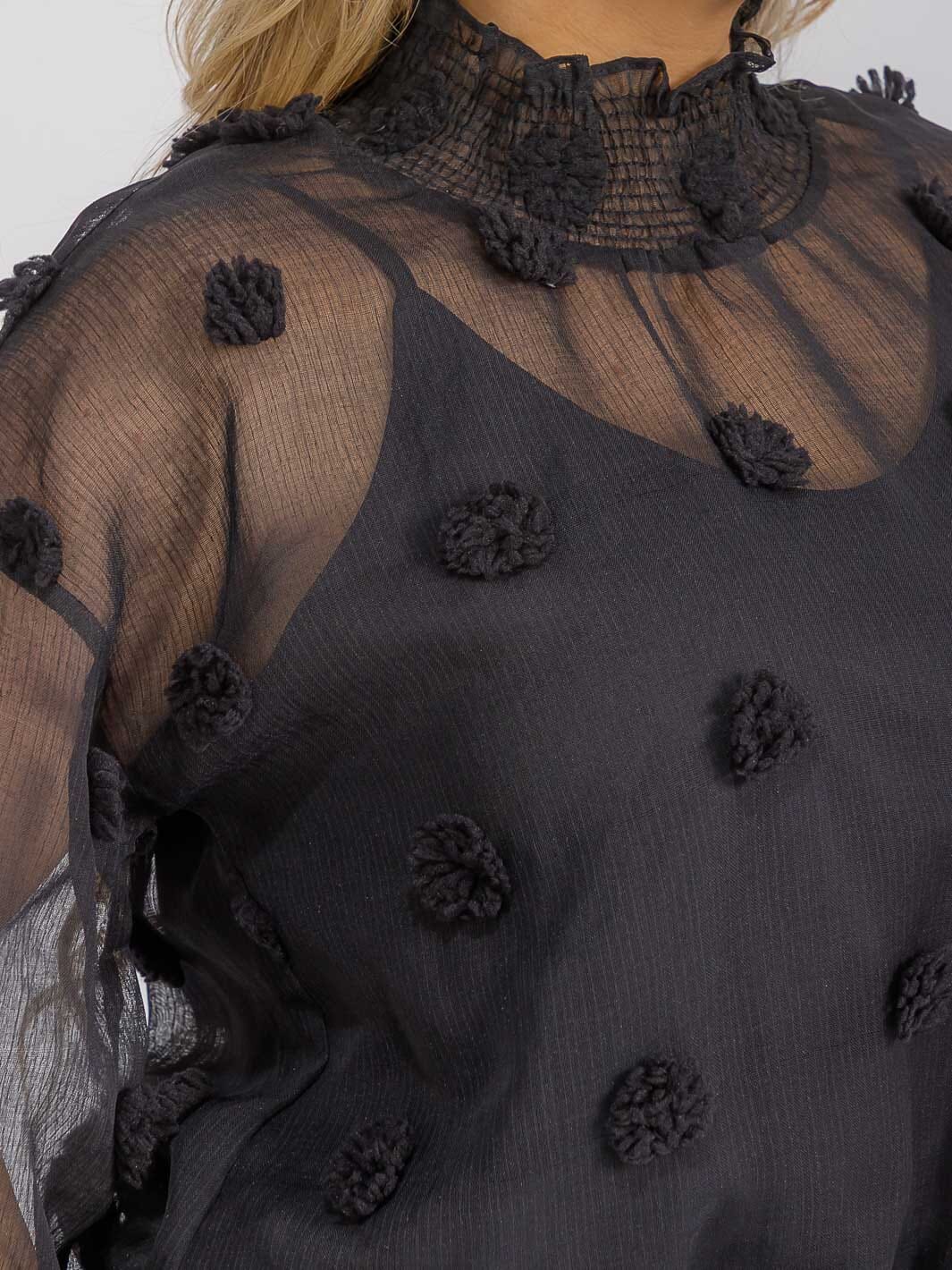 PLUS SIZE LONG SLEEVE TURTLE NECK SWISS DETAILED BLOUSE