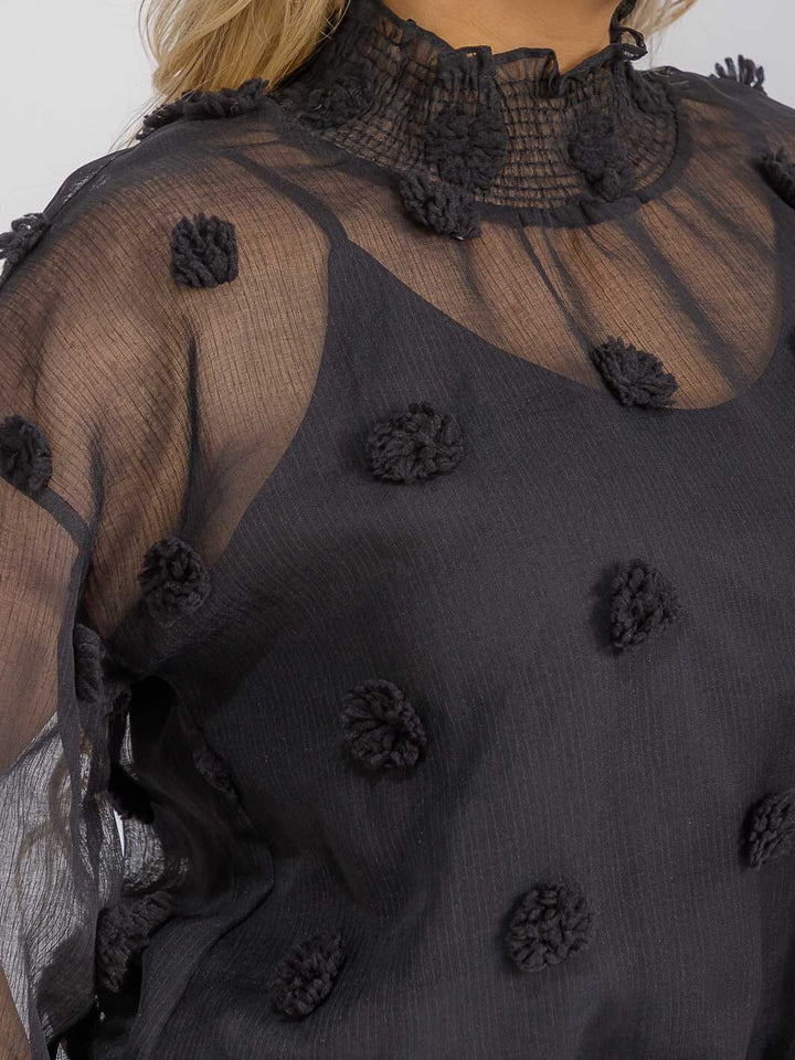 PLUS SIZE LONG SLEEVE TURTLE NECK SWISS DETAILED BLOUSE