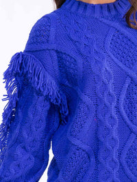WOMEN'S LONG SLEEVE FRINGE DETAILED PULLOVER SWEATER