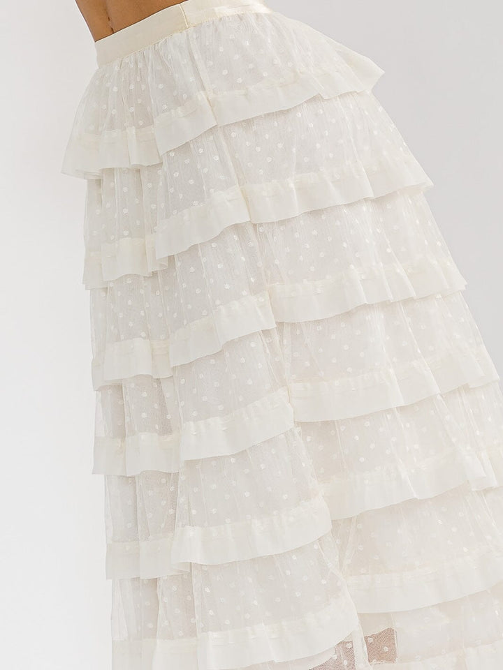 WOMEN'S ELASTIC WAIST RUFFLE TIERED MAXI SKIRT