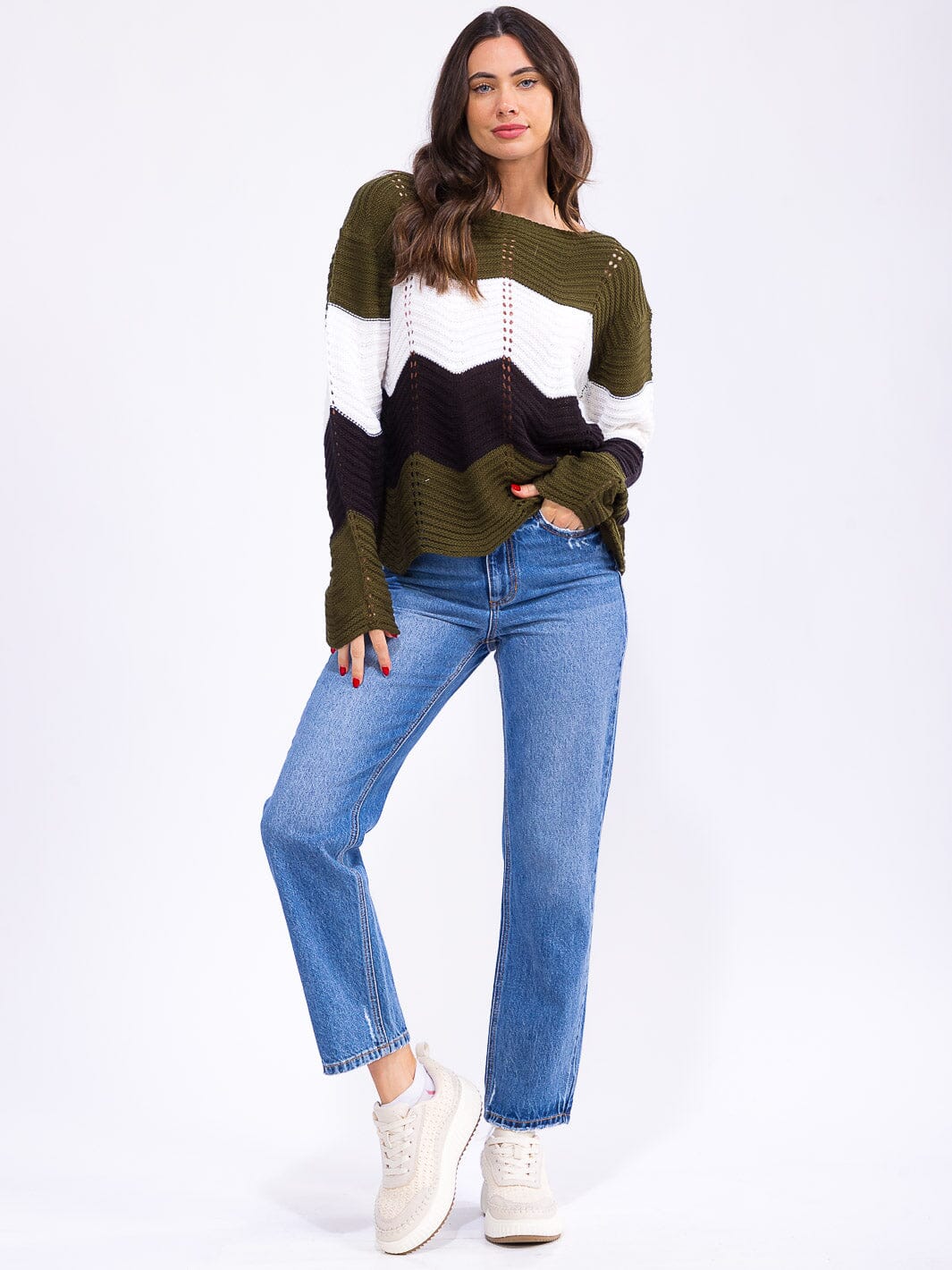 WOMEN'S LONG SLEEVE COLORBLOCK KNIT PULLOVER SWEATER