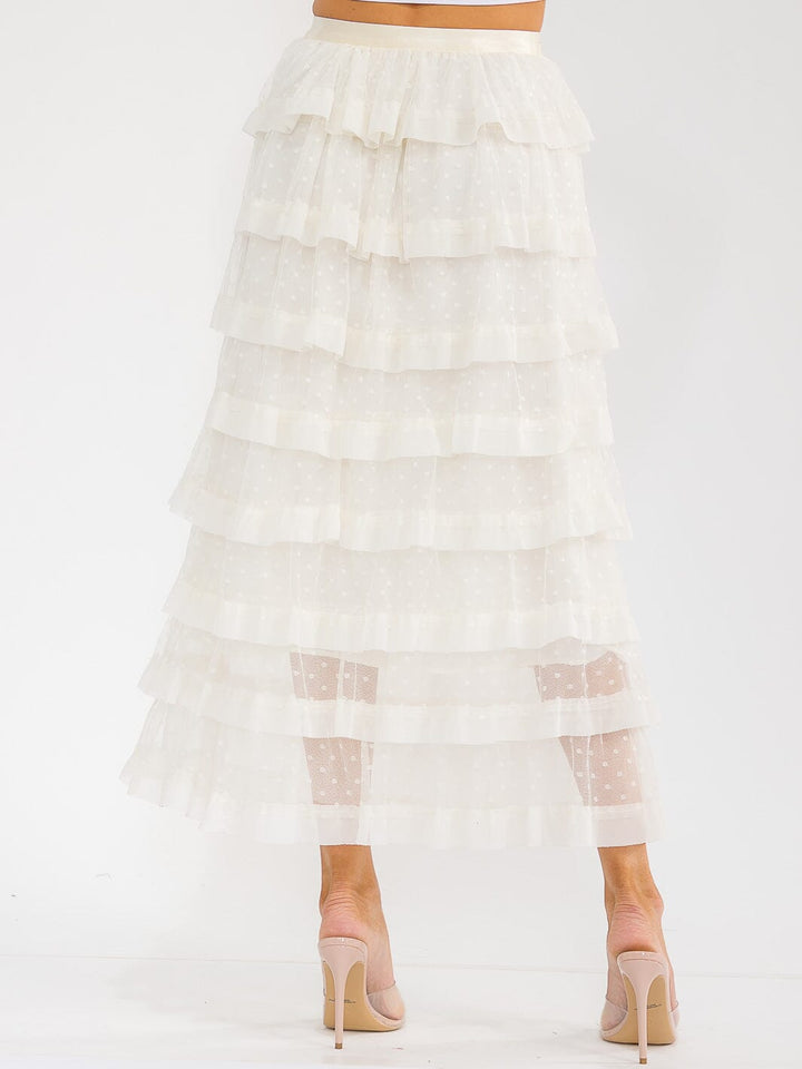 WOMEN'S ELASTIC WAIST RUFFLE TIERED MAXI SKIRT