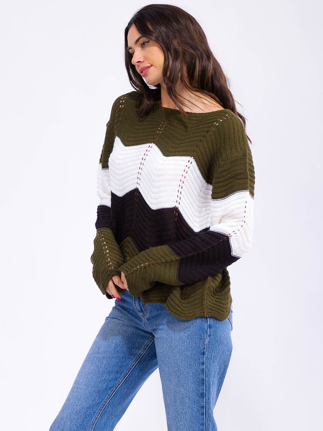 WOMEN'S LONG SLEEVE COLORBLOCK KNIT PULLOVER SWEATER