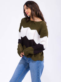 WOMEN'S LONG SLEEVE COLORBLOCK KNIT PULLOVER SWEATER