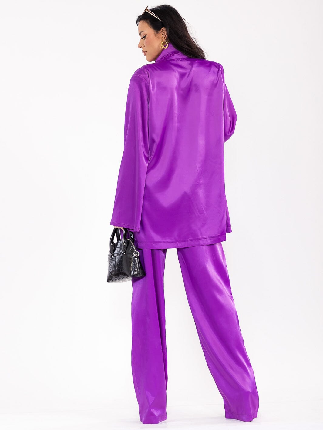 WOMEN'S LONG SLEEVE CARDIGAN WITH BRALETTE & ELASTIC WAIST PANTS SATIN 3PC. SET