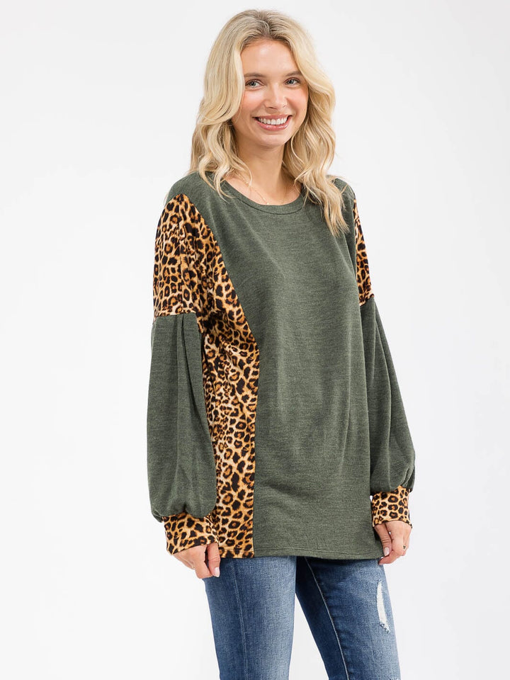 WOMEN'S LONG SLEEVE ANIMAL PRINT LOOSE FIT TOP