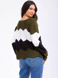 WOMEN'S LONG SLEEVE COLORBLOCK KNIT PULLOVER SWEATER