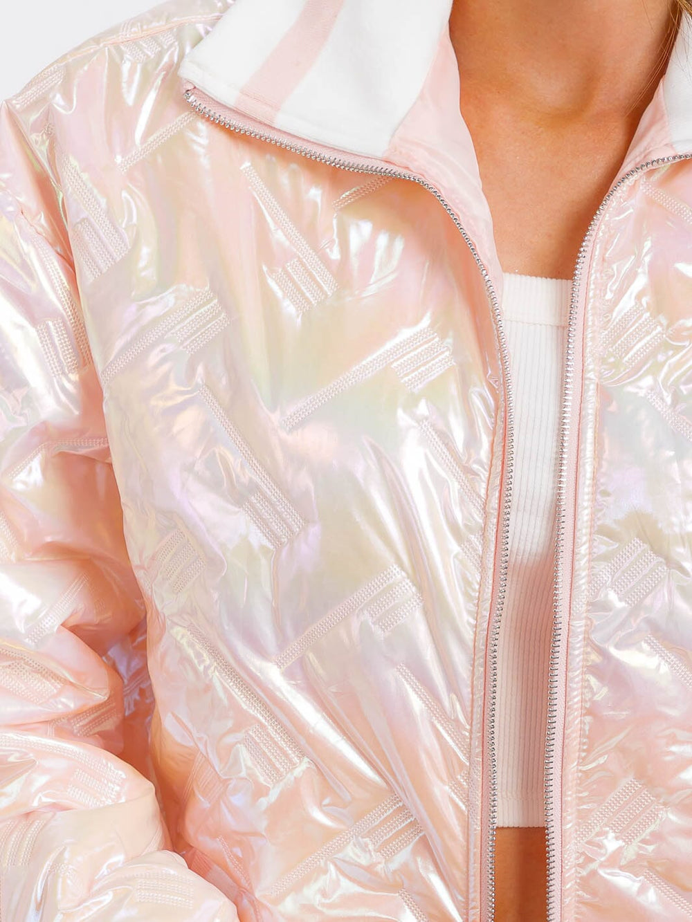 WOMEN'S LONG SLEEVE ZIPPER CLOSURE POCKETS PUFFER METALLIC JACKET